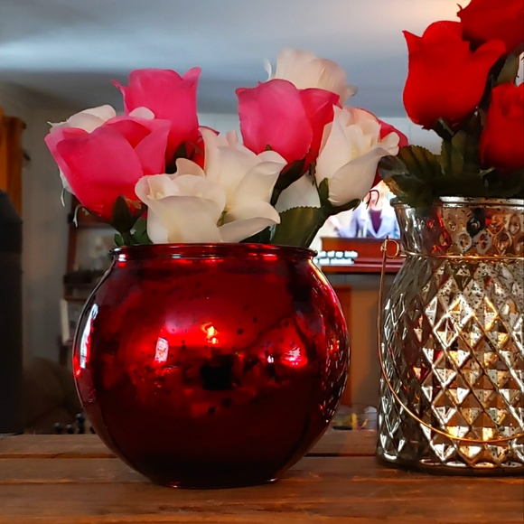 Retro Red Mercury Glass Short Vase/Candle Holder/Candy Bowl - Picture 4 of 6
